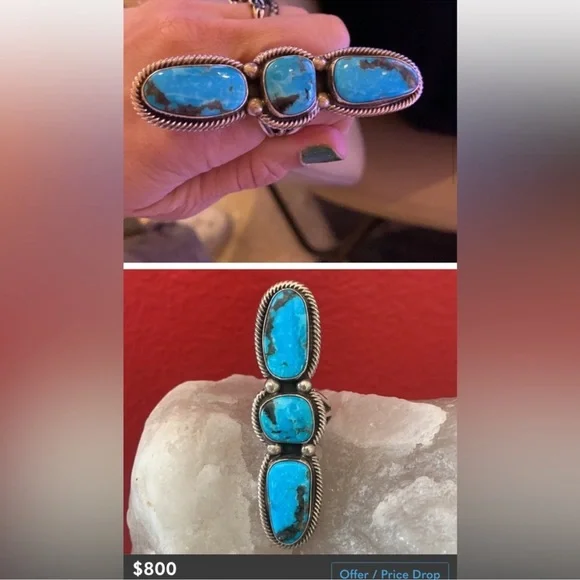 Vintage silver turquoise ring - Picture 3 of 10